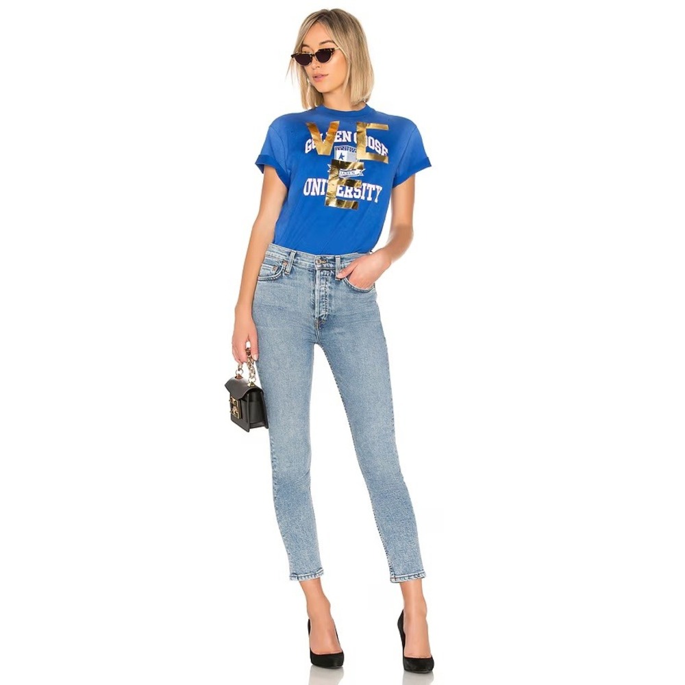 RE/DONE Originals Women's High Rise Ankle Crop Button Fly Jeans Retro Indigo 29